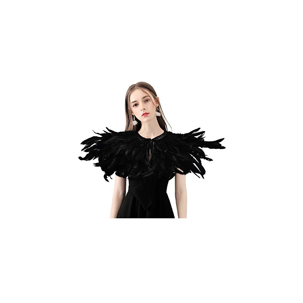 Disfraz chal de pluma natural negro gótico con cuello
