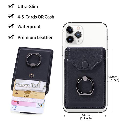 YUNCE Billetera con soporte de anillo para teléfono celular, billetera de cuero delgado, con bloqueo RFID, color negro
