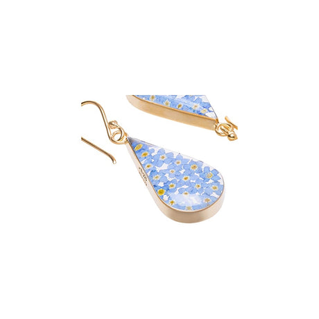 Aretes de plata  en forma de lágrima con flores prensadas