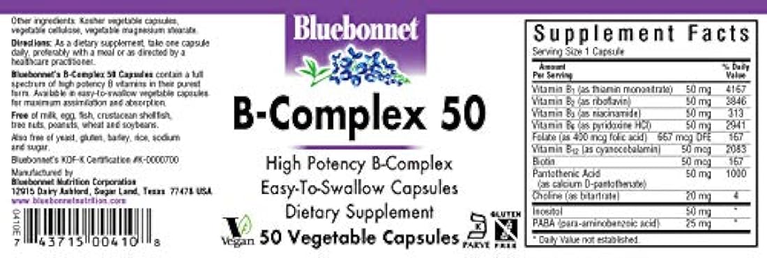BlueBonnet B-Complex 50 cápsulas vegetales, 50 unidades