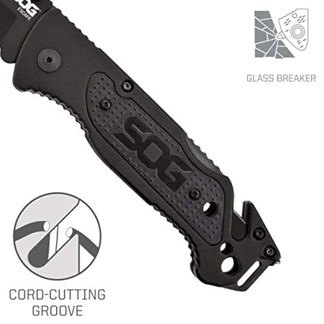 Cuchillo plegable corta correas y rompecristales integrados