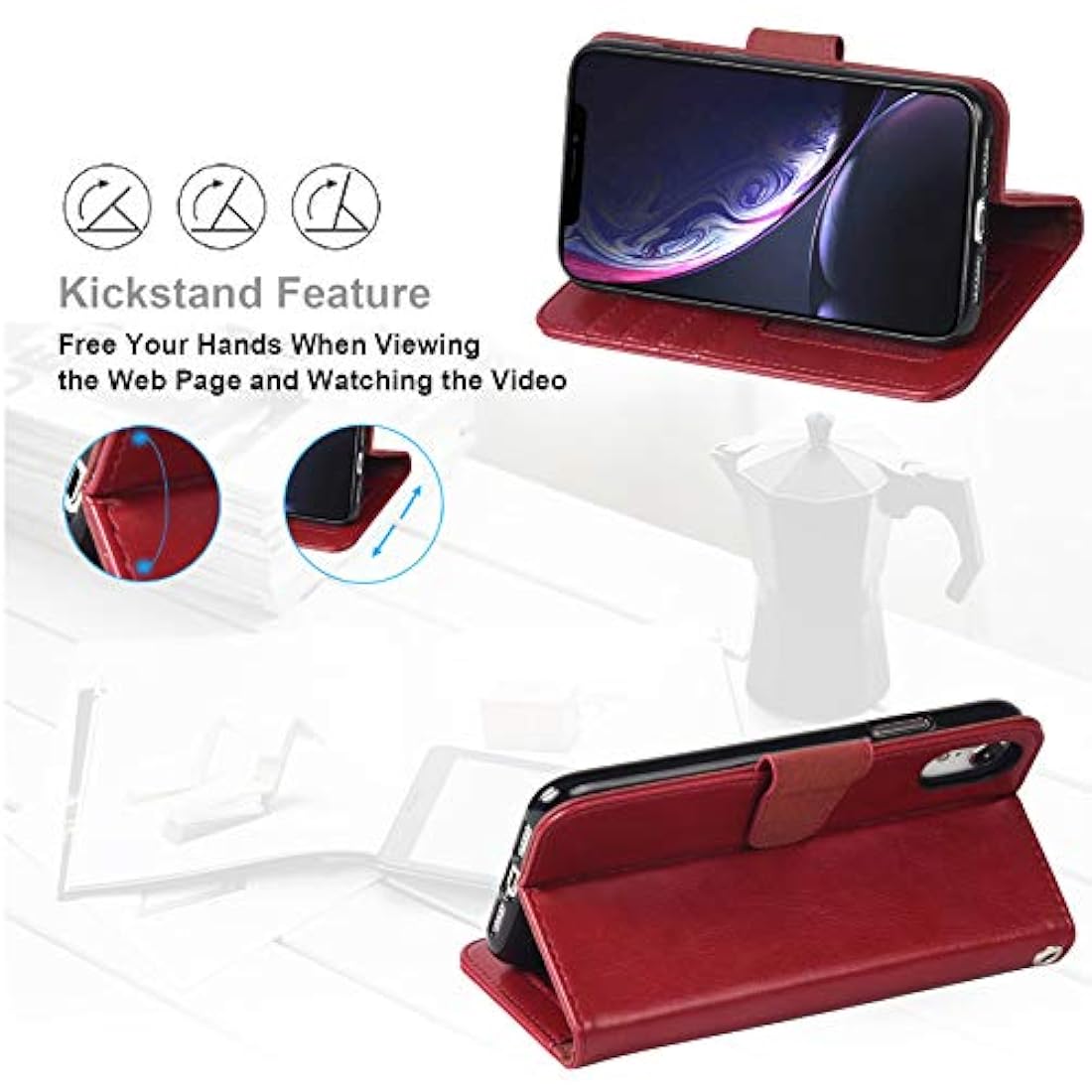Arae - Funda tipo cartera para iPhone XR de piel sintética