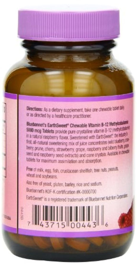 Vitamina B-12 5000 mcg de Bluebonnet 60 tabletas masticables