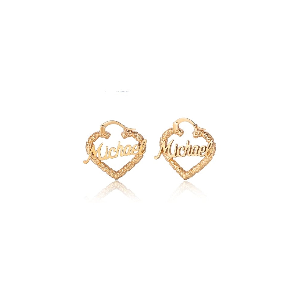 Aretes de aro de bambú personalizados con nombre para mujer