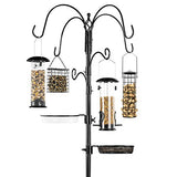 Best Choice Products Estación de alimentación para pájaros de 6 ganchos, kit de alimentación múltiple de acero para atraer pájaros silvestres con 4 comederos de pájaros, bandeja de malla, baño de pájaros, base de 5 puntas, color negro