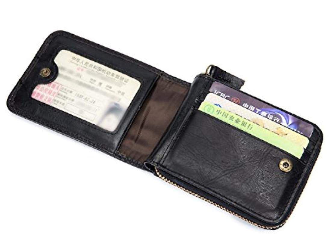 Cartera de cuero para hombre con cremallera alrededor RFID