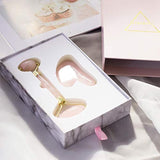 Rodillo de cuarzo rosa y gua sha – Regalo para mujer