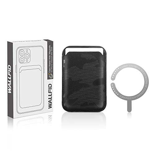 Magsafe - Cartera de piel compatible con iPhone 12/13 Mini/Pro/Max, tarjetero RFID con imán MagSafe, negro (Camouflage Black)