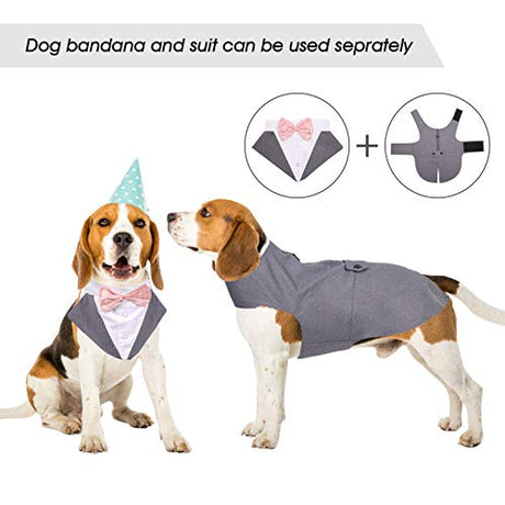 Kuoser - Juego de traje y paliacate para perros grandes y medianos, tema de esmoquin, para bodas