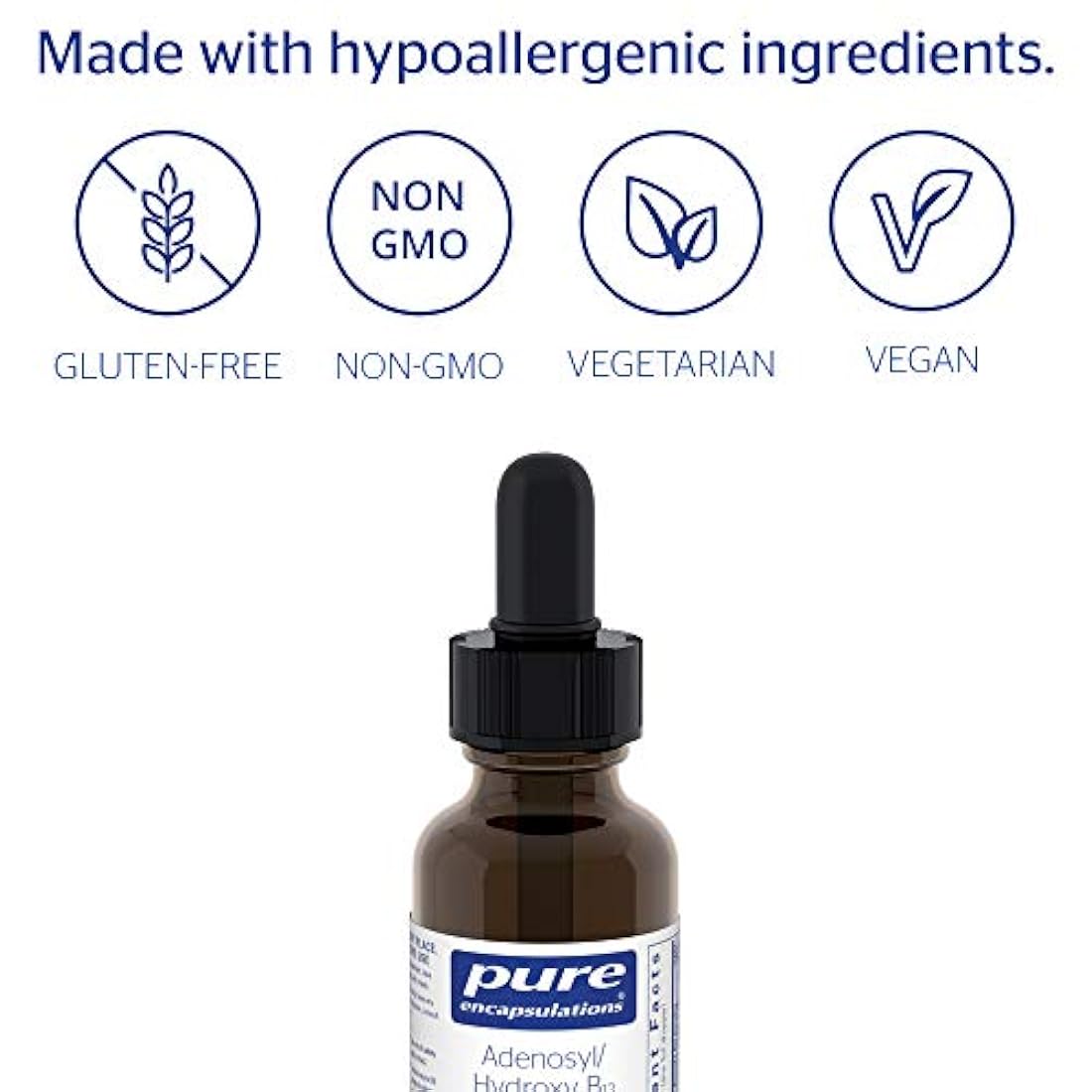 Encapsulaciones puras - Adenosil/Hidroxi B12 líquido - Vitamina B12 para promover la salud del nervio y mitocondrial - 1 fl. oz.