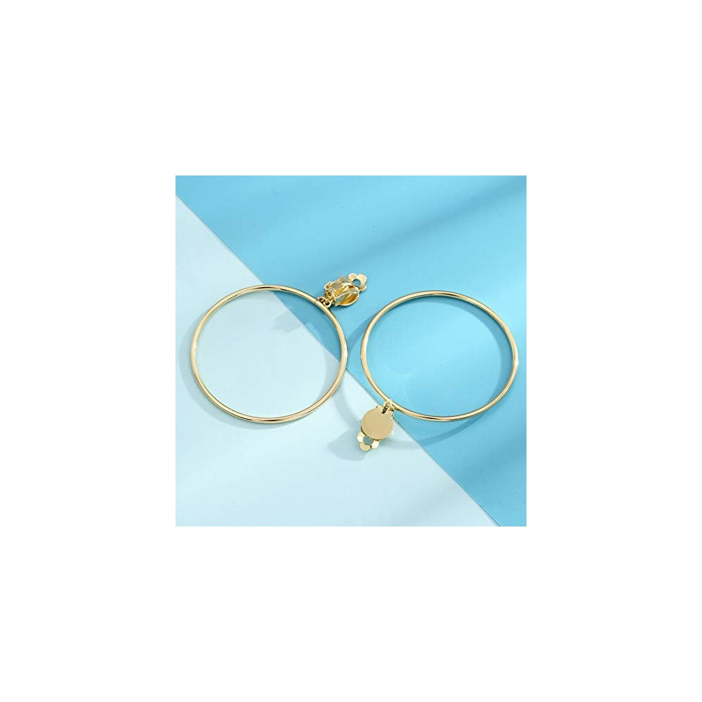 Aretes minimalistas de aro grande de 2 pulgadas con clip