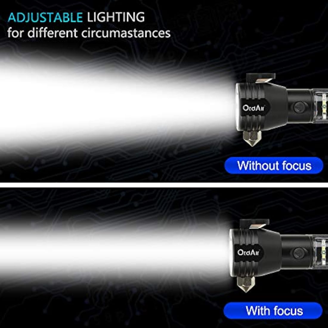 Linterna táctica Otdair LED con energía solar, linterna ultrabrillante, martillo de seguridad, táctica de alto lumen, recargable por USB, 5 modos para exteriores, camping, senderismo
