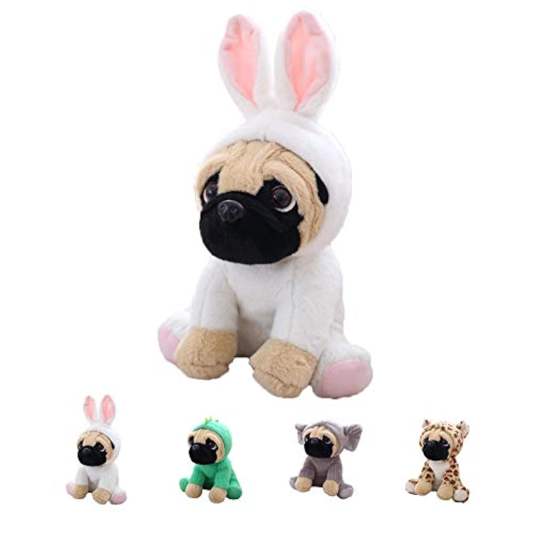 peluche, perro pug con lindo disfraz de conejo 10 pulgadas