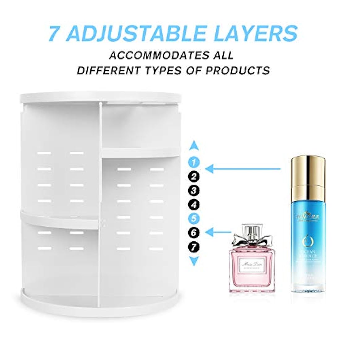 Organizador de maquilla rotativo Eloki 360, Blanco