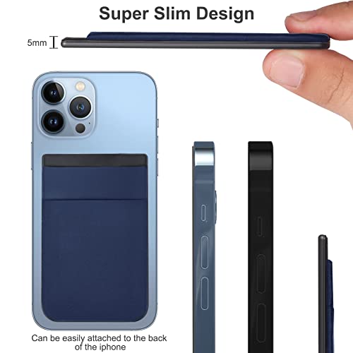 imluckies Cartera magnética compatible con MagSafe Wallet diseñada para iPhone 13 Pro Max/13 Pro/13/13 Mini, doble tela elástica con bolsillos para tarjetas para iPhone 12 Pro Max Mini, color azul