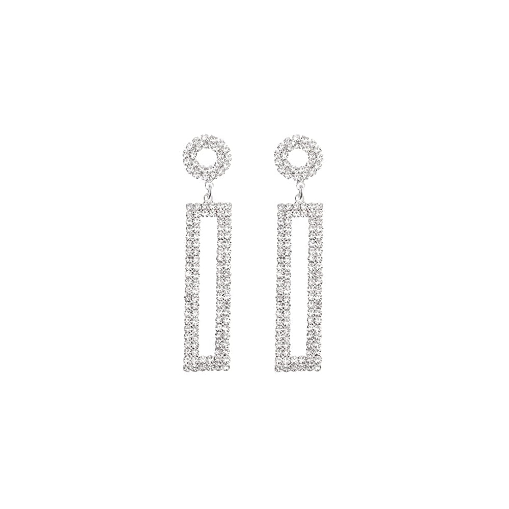 Aretes largos con diamantes de imitación rectangulares