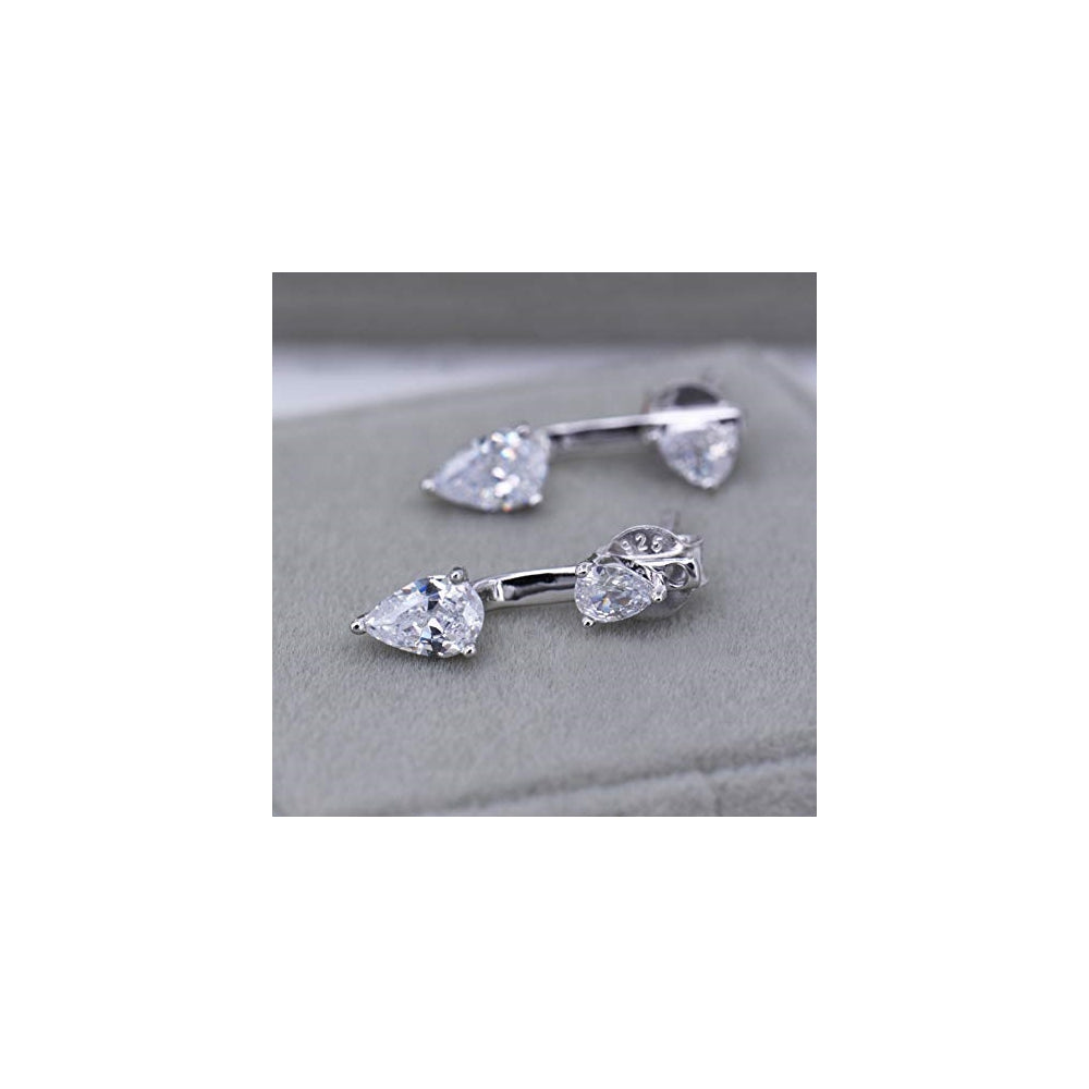 Aretes de plata forma de pera doble con circonita cúbica