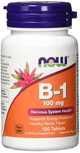 Suplementos NOW, Vitamina B-1 100 mg, Producción Energética*, Salud del Sistema Nervioso*, 100 comprimidos