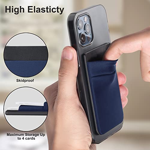 imluckies Cartera magnética compatible con MagSafe Wallet diseñada para iPhone 13 Pro Max/13 Pro/13/13 Mini, doble tela elástica con bolsillos para tarjetas para iPhone 12 Pro Max Mini, color azul