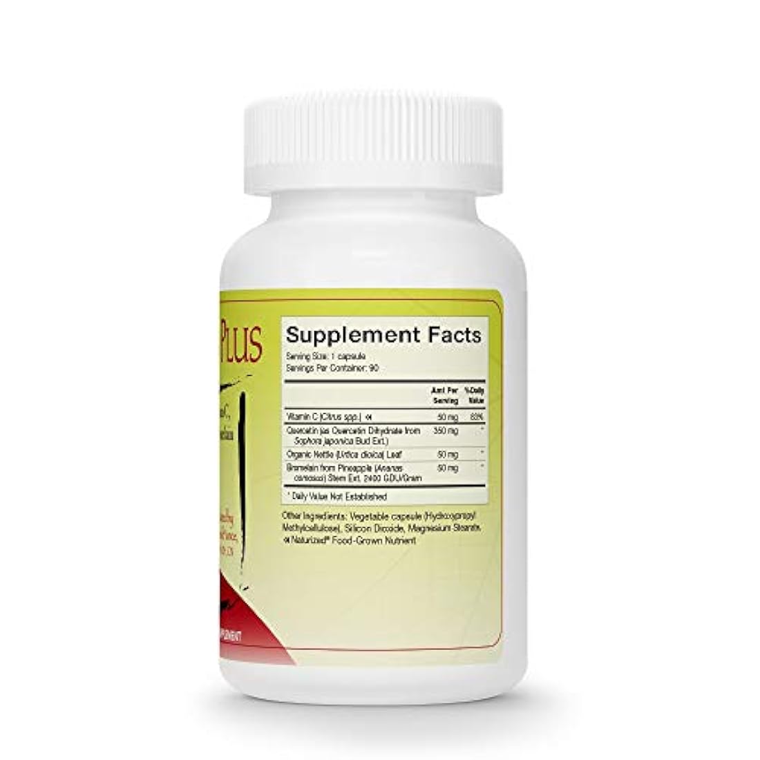 Natura Productos de salud – Quercetin Plus – Quercetin con altamente biodisponible food-grown Vitamina C, Nettle Orgánica y Bromelain – 90 Cápsulas