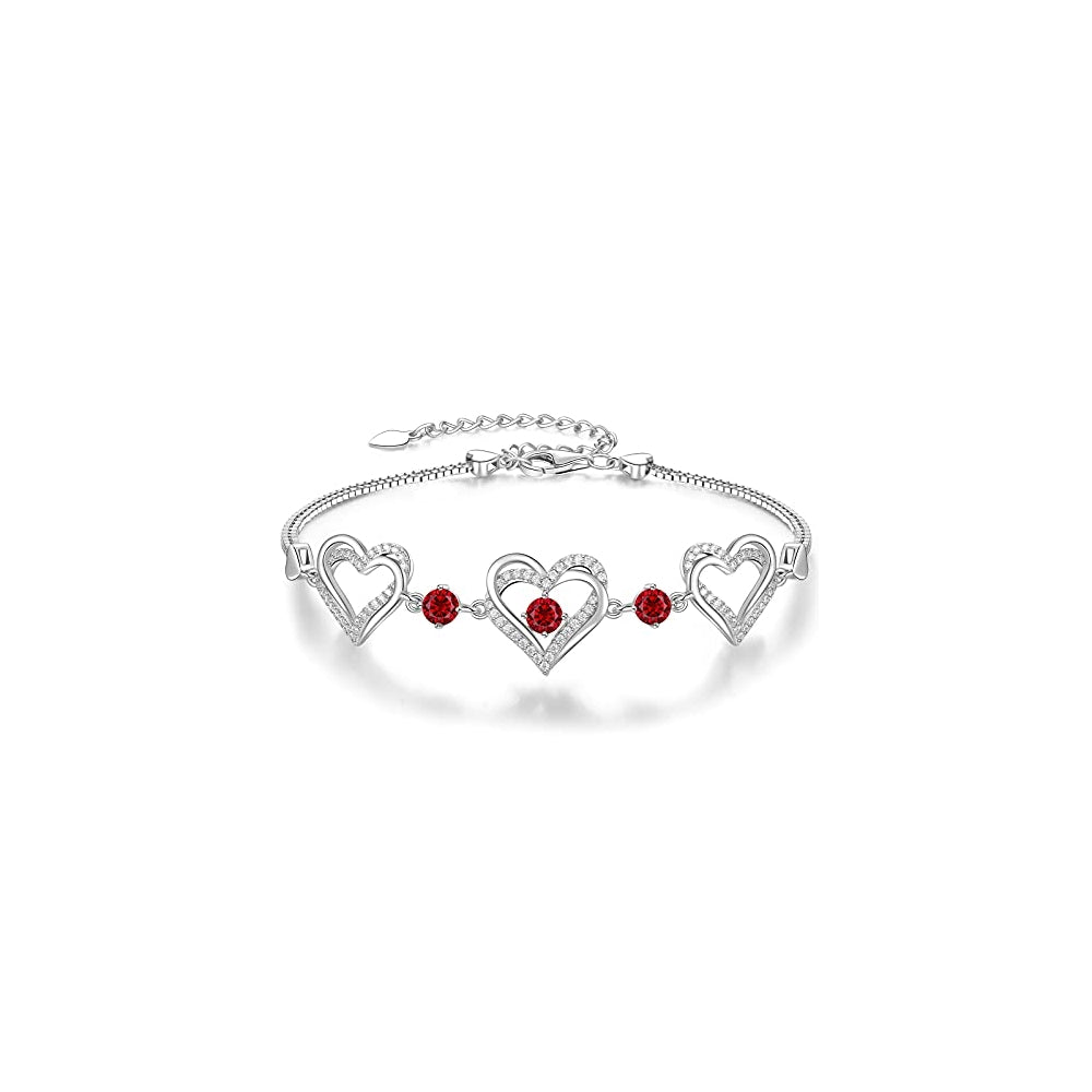 Pulseras y tobilleras de plata fina con colgante de corazón