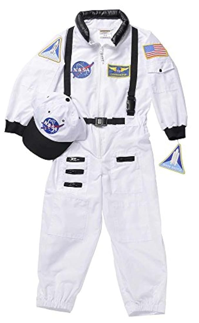 Traje de Astronauta con parches de la NASA y broches, Blanco