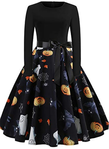 Vestido de manga larga para mujer con diseño de calabaza