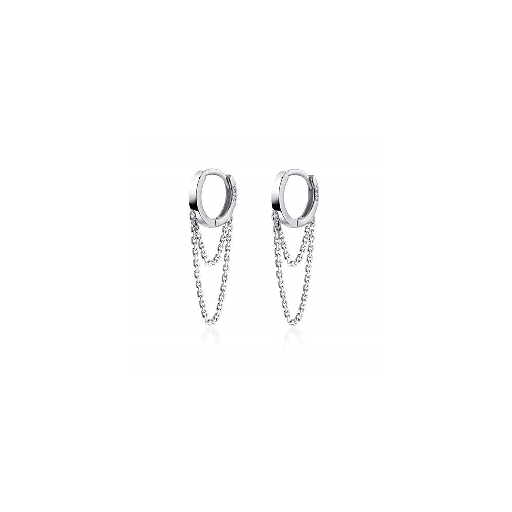 Aretes aro pequeños de plata con borla para mujeres