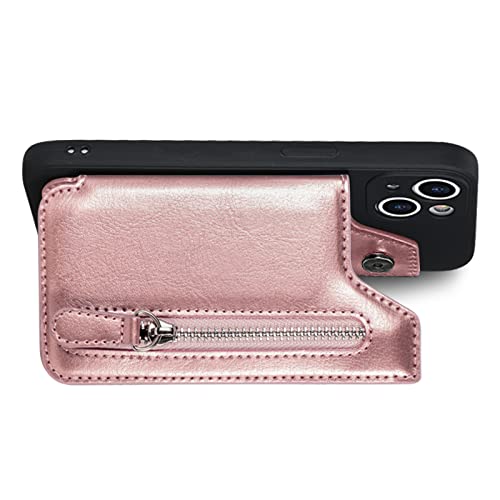 TopFunny Cartera adhesiva para funda de teléfono, tarjetero adhesivo para la parte posterior de las fundas de teléfono, cuero con cremallera, bolsillo compatible con iPhone, Samsung Galaxy la mayoría de los smartphones, oro rosa