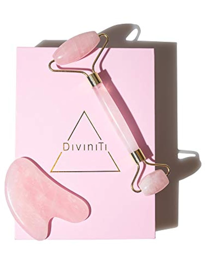Rodillo de cuarzo rosa y gua sha – Regalo para mujer