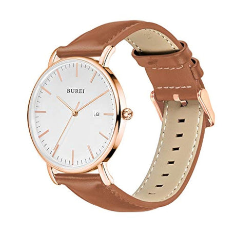 Reloj de pulsera analógico en cuarzo, correa de piel