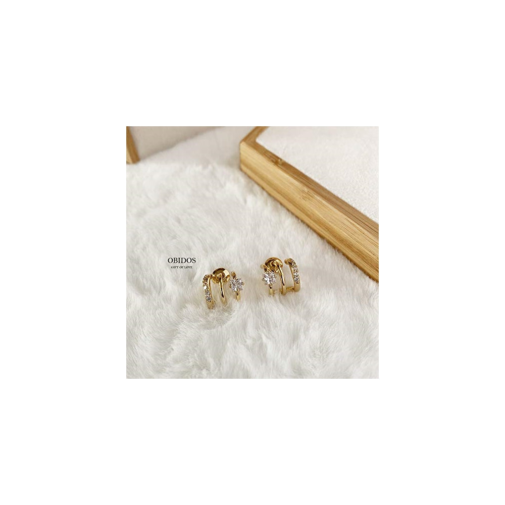 Aretes tipo dormilona triples chapados en oro de 14 quilates