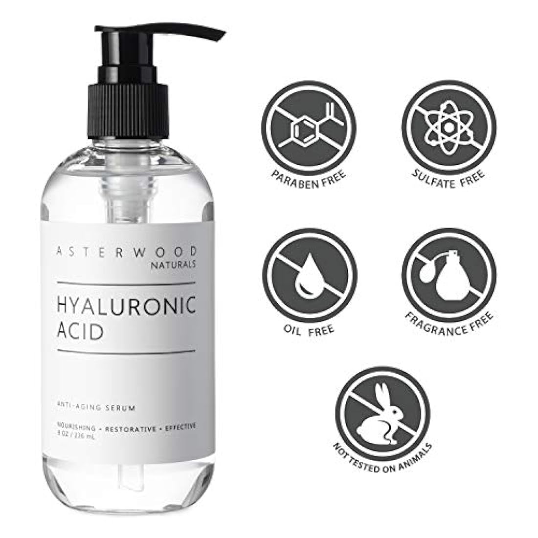 ASTERWOOD NATURALS Suero de ácido hialurónico de 8 onzas