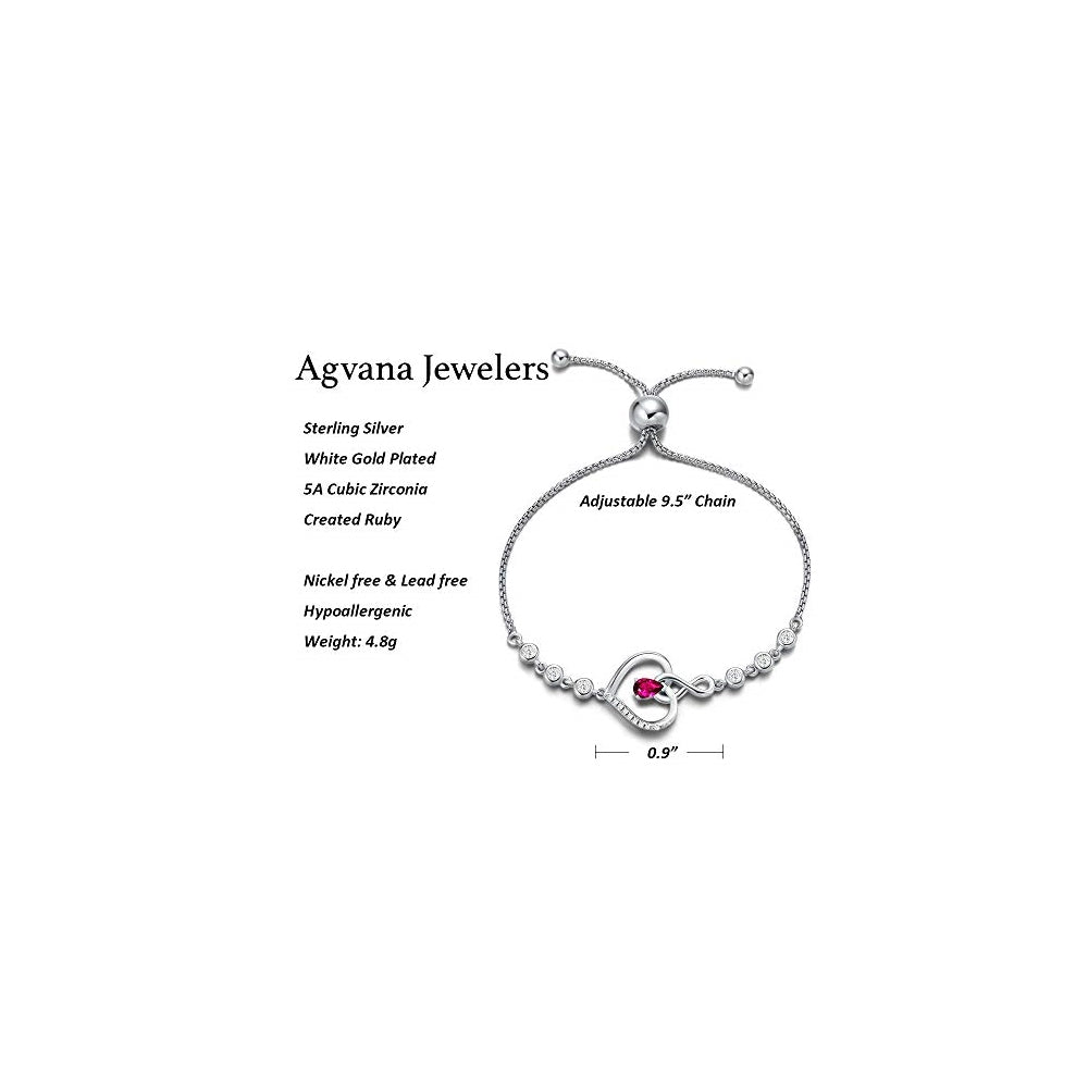 Pulseras de piedra natal de corazón  Color: 07 Jul - Rubí