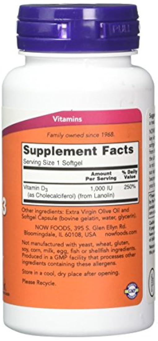 Now Foods, Vitamina D 1000iu, 180 cápsulas blandas