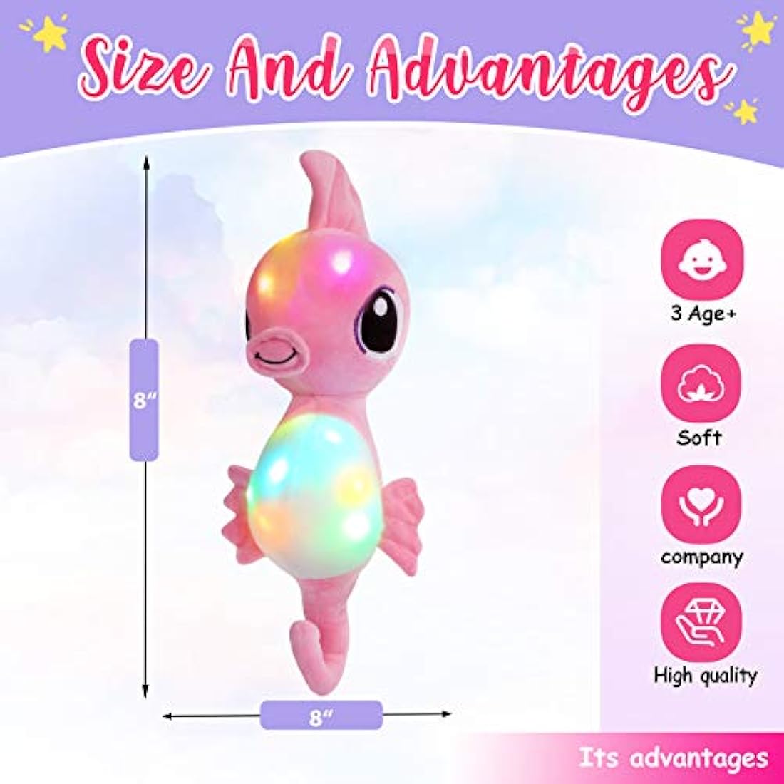 Peluche diseño de Caballito de Mar con luz, 8.0in, Athoinsu