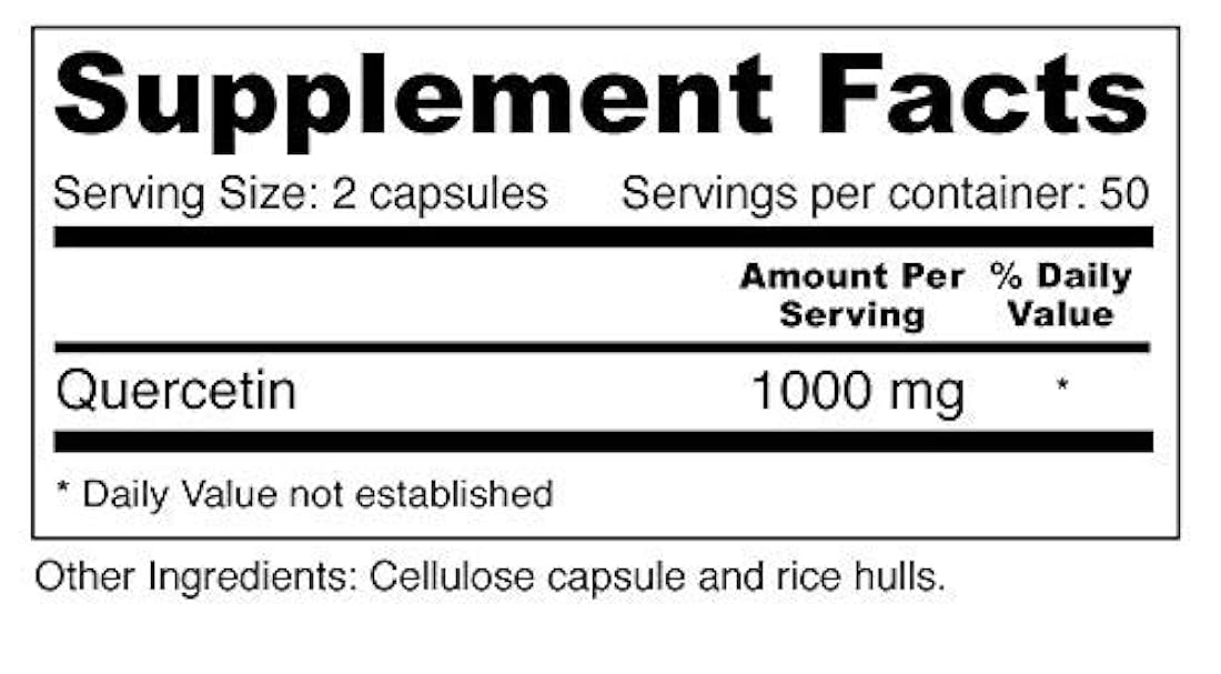 Quercetina 500mg para la salud sinusal, inmune, piel, huesos (100 cápsulas) - No OMG, Vegano