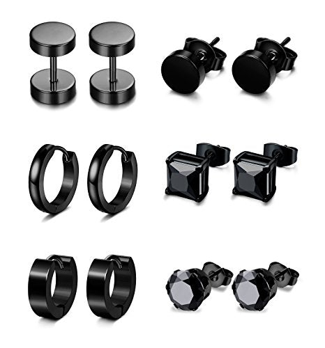 6 pares de aretes de acero inoxidable