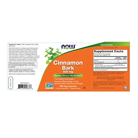 NOW Foods Corteza de canela 600 mg, NOW1733, 1