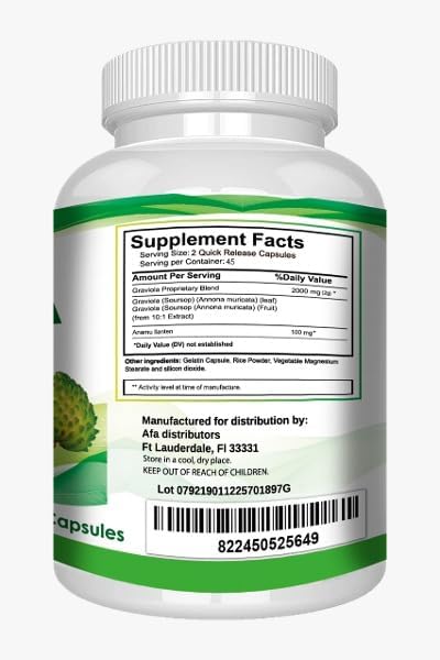 Extracto de Graviola Soursop 2000 mg - Suplemento Natural 90 Caps