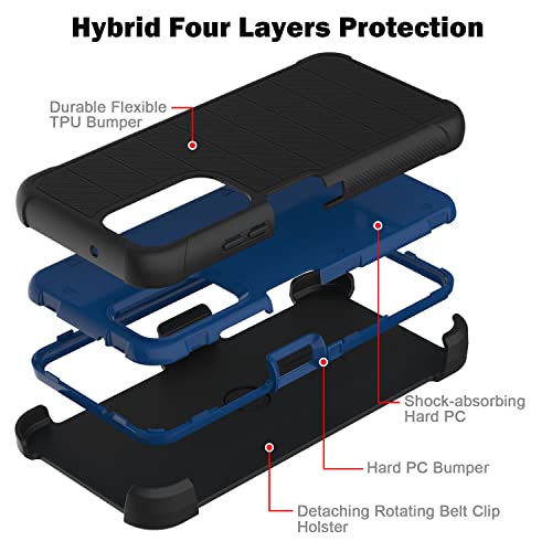 Leptech Funda para Samsung Galaxy A03S con protector de pantalla de vidrio templado, [Serie Funda] Clip de cinturón duro, resistente, resistente, resistente, resistente, resistente a prueba de golpes, cubierta para teléfono celular (negro)