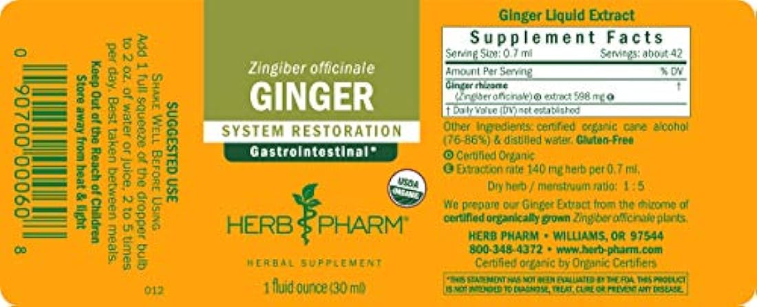 Extracto de jengibre orgánico certificado Herb Pharm