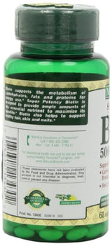 Nature 's Bounty, biotina de súper potencia, 5000 mcg, 72 unidades (60 + 12 bonos), 13430, paquete de de 2, Con, 2