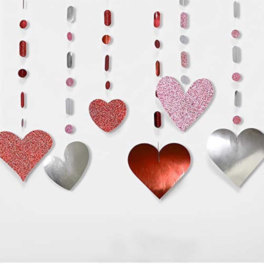 Guirnalda de corazón con purpurina color rosa y rojo