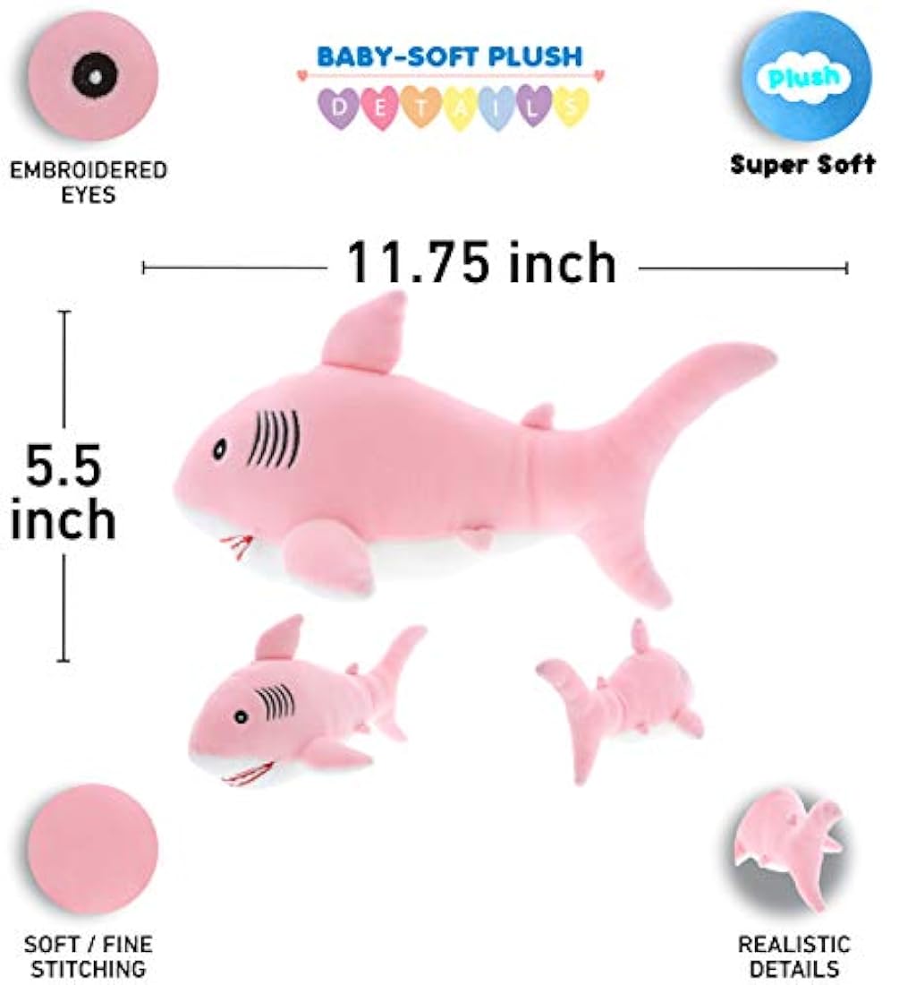 Peluche de tiburón color rosa y blanco 12in.Puzzled Inc