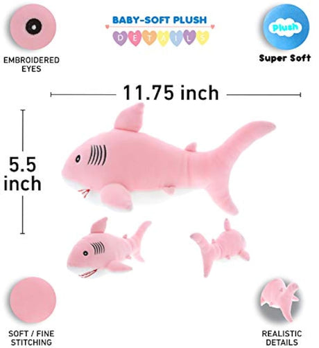 Peluche de tiburón color rosa y blanco 12in.Puzzled Inc