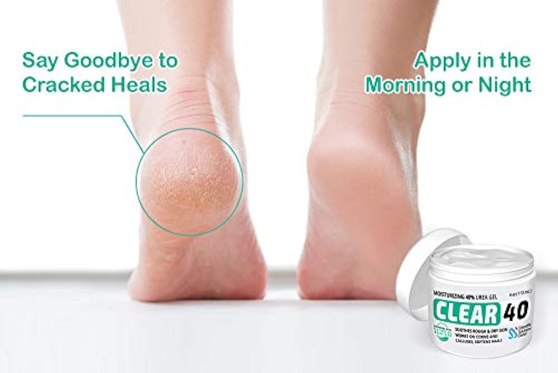 Clear 40, 40% Urea Gel, 4 oz con árbol de té y aceite de coco, extracto de aloe vera, removedor de callos y maíz, hidrata y suaviza los talones agrietados, pies, codos, manos, uñas, rehidrata la piel mejor que las cremas.