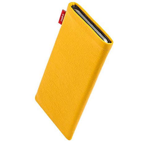 fitBAG Beat Yellow - Funda personalizada para Samsung Galaxy S22 Ultra | Fabricada en Alemania | Funda de piel fina de napa con forro de microfibra para limpieza de pantallas