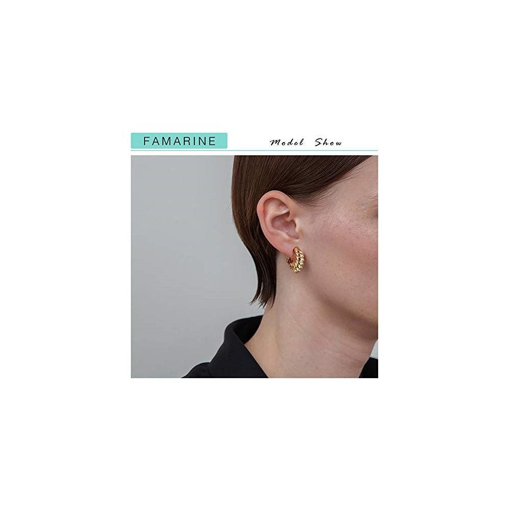 Aretes de aro de corte de oro de 14 quilates para mujer
