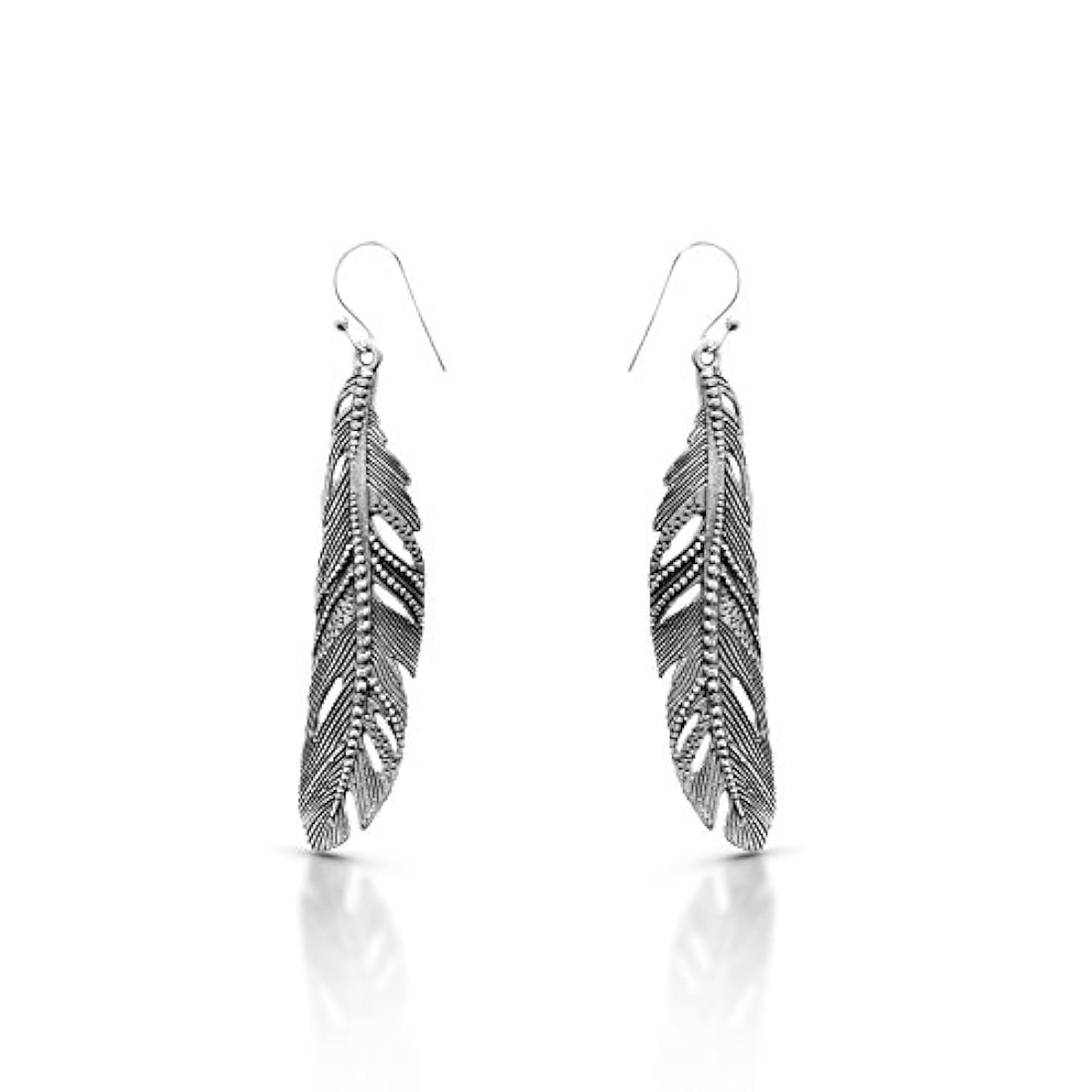 feather Dangle arete Plata de ley 925 étnica Gipsy Boho Chic Tribal
